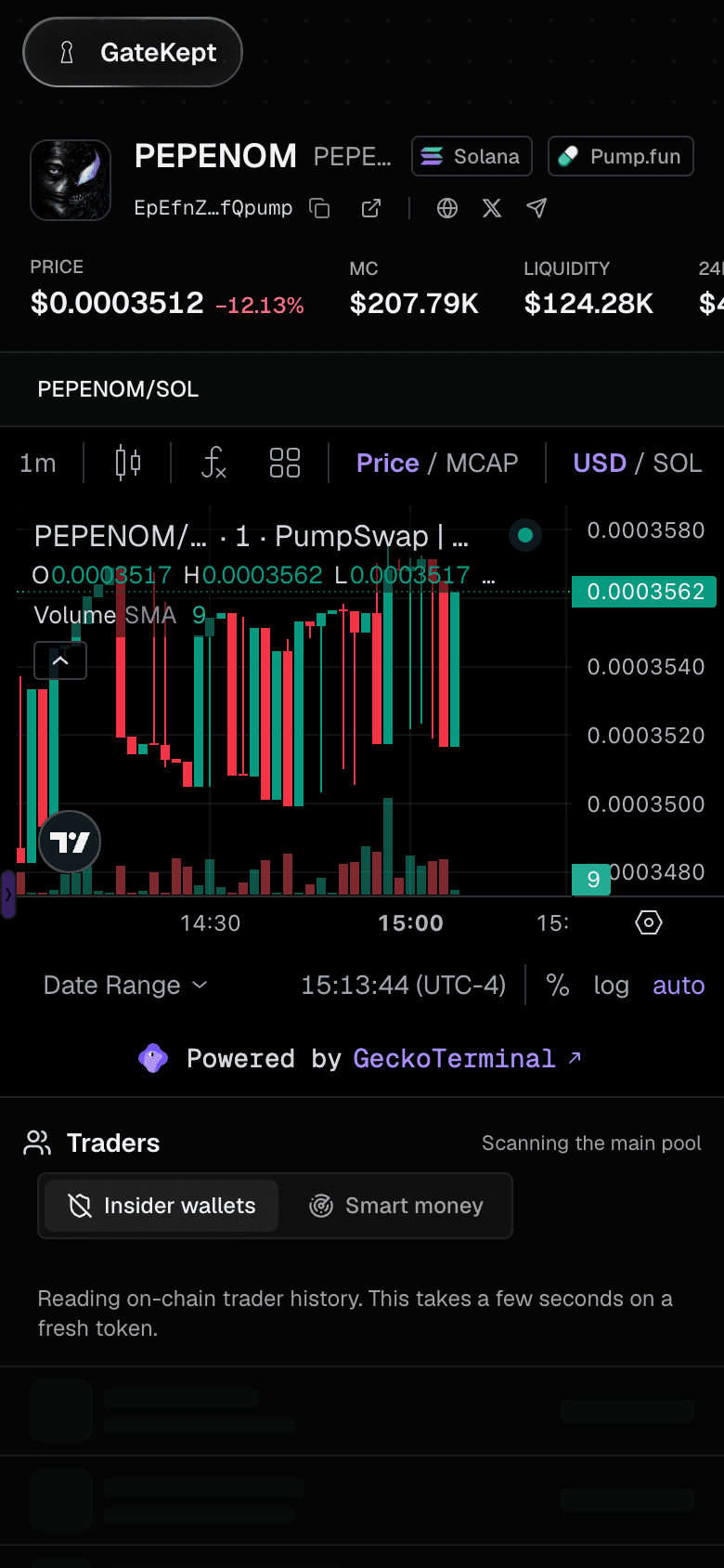 The token page on a phone